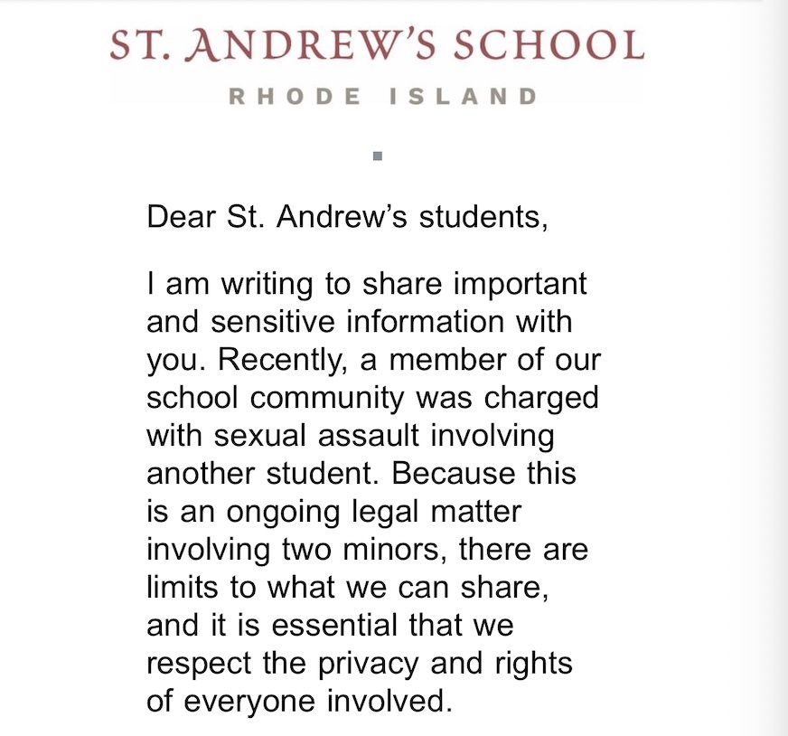 After GoLocal Report, St. Andrew’s Notifies Families of Alleged Sexual Assault More Than a Month After Arrest